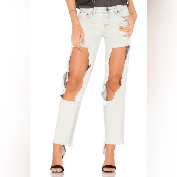 One Teaspoon Diamonde Awesome Baggies Jean Straight Leg High Waist Denim Frayed - Picture 1 of 16